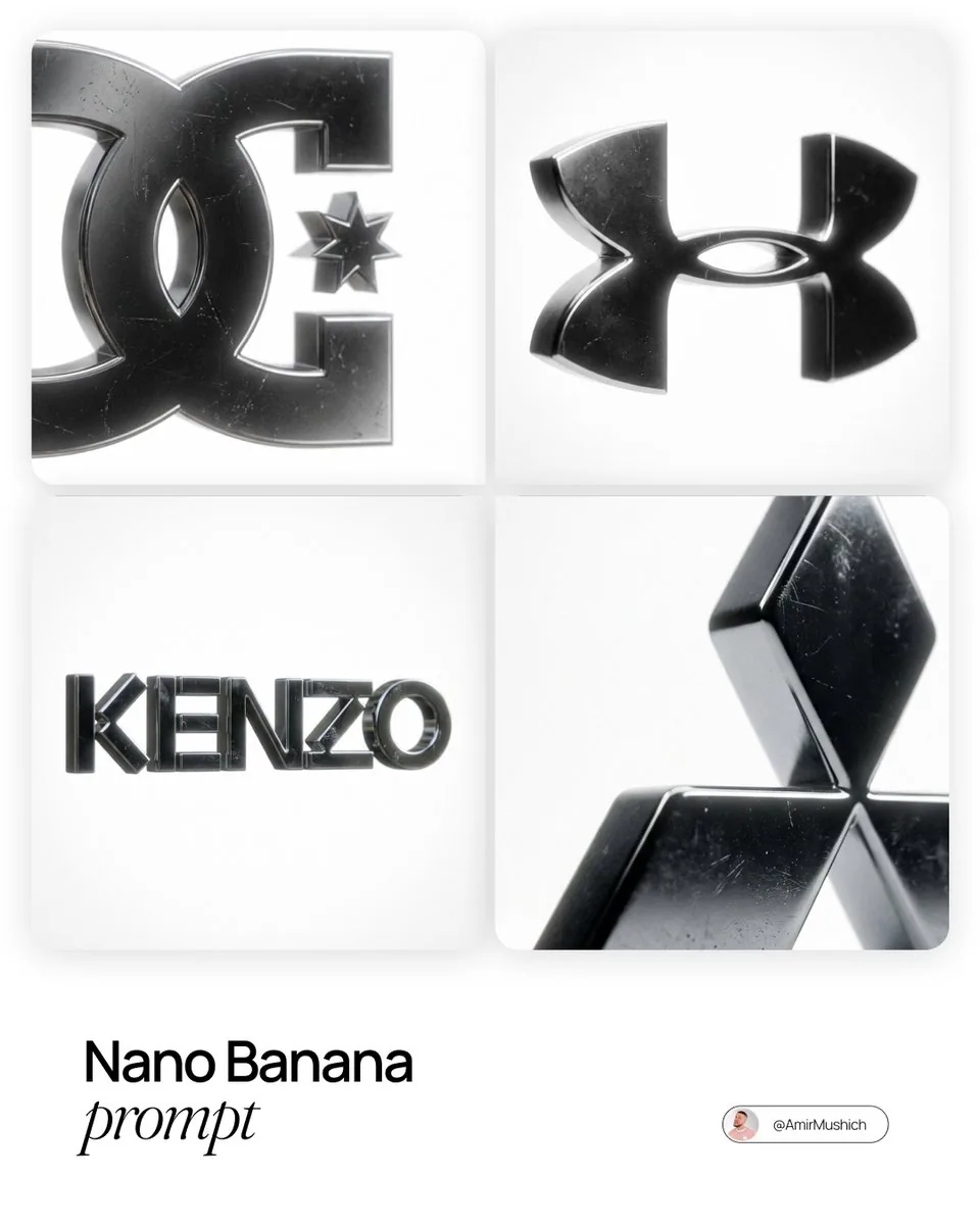 3D Metallic Brand Logos: DC, Under Armour, Kenzo, Mitsubishi
