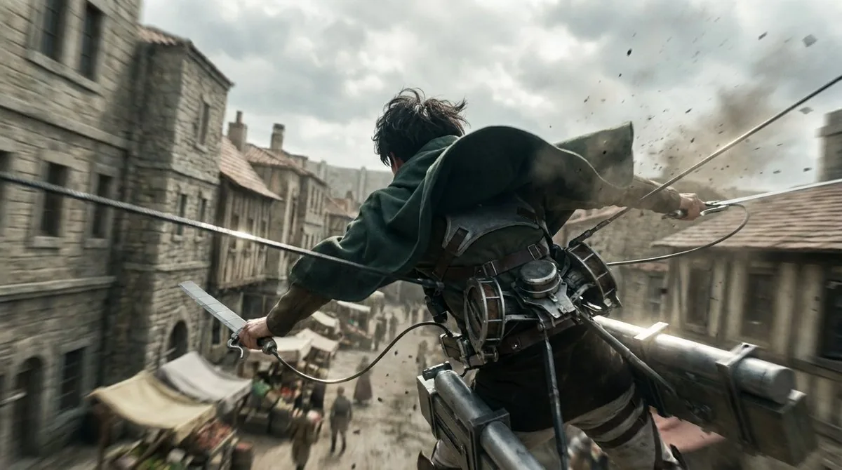 Cinematic Fantasy Warrior Combat in Urban Setting