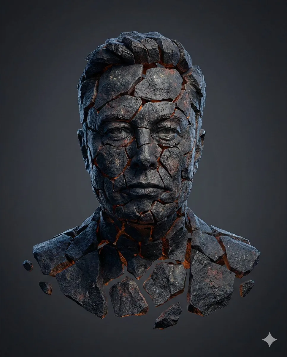 Elon Musk Volcanic Rock Bust 3D Render - Digital Art