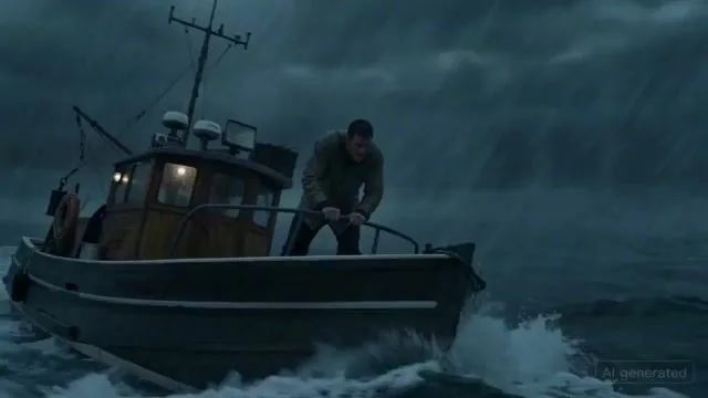 Man on a seaboat attacked by a sea monster